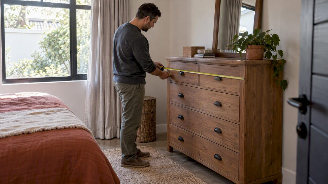 Homeowner measuring a chest of drawers