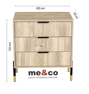 AVA THREE DRAWER CHEST OF DRAWERS