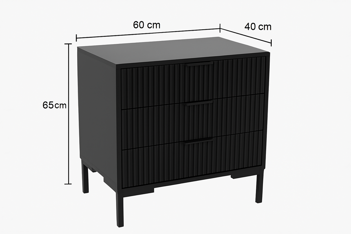 PARIS 3 DRAWER CHEST OF DRAWERS - BLACK